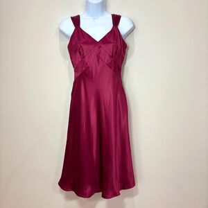 Vintage Y2K LOFT Silk Midi Slip Dress sz 0p Burgundy Satin Coquette Romantic